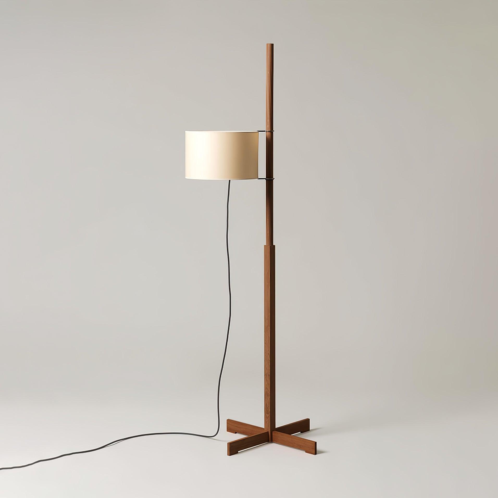 Modern Slim Silhouette Floor Lamp with Geometric Wood Base and White Fabric Shade