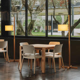 Modern Slim Silhouette Floor Lamp with Geometric Wood Base and White Fabric Shade