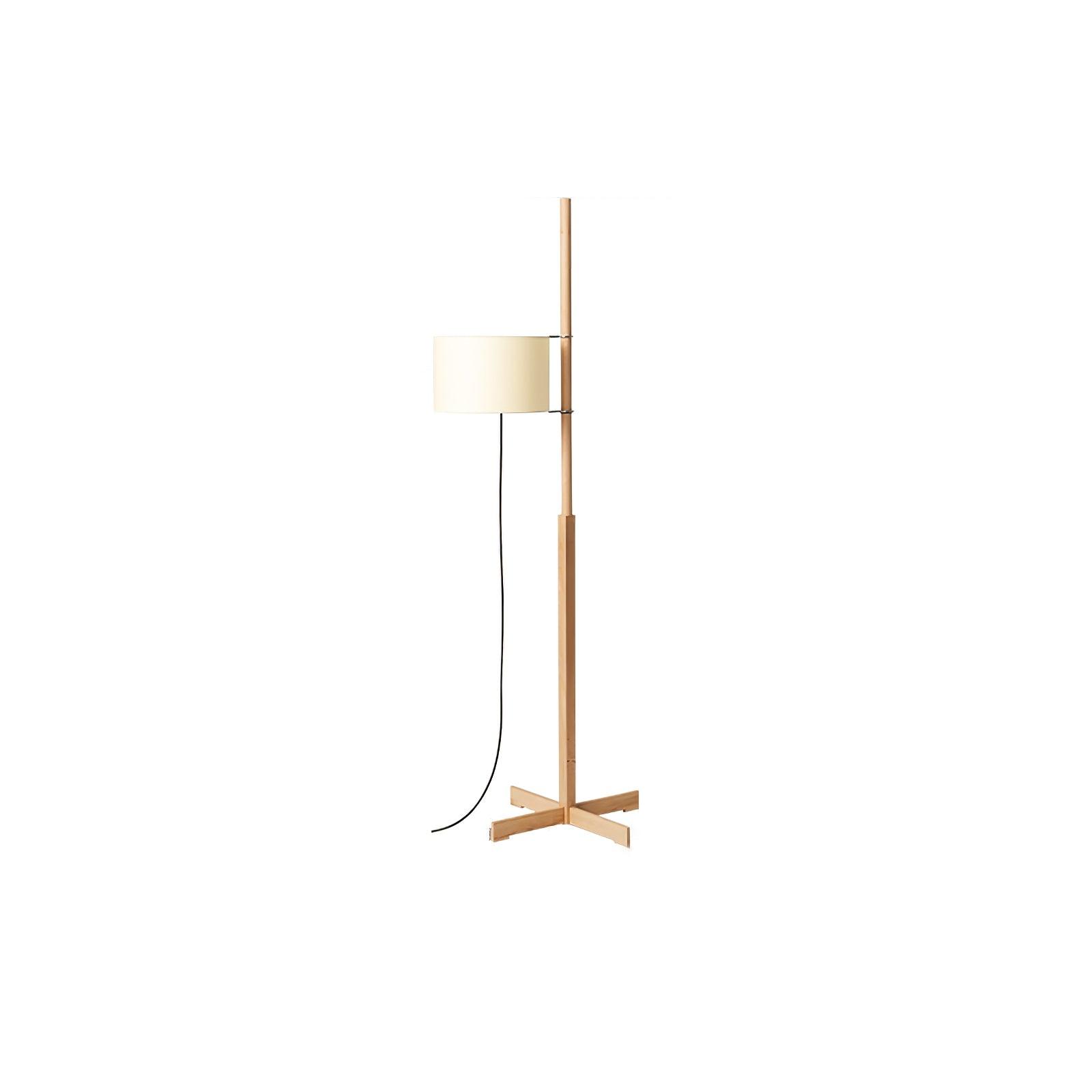Modern Slim Silhouette Floor Lamp with Geometric Wood Base and White Fabric Shade