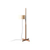 Modern Slim Silhouette Floor Lamp with Geometric Wood Base and White Fabric Shade