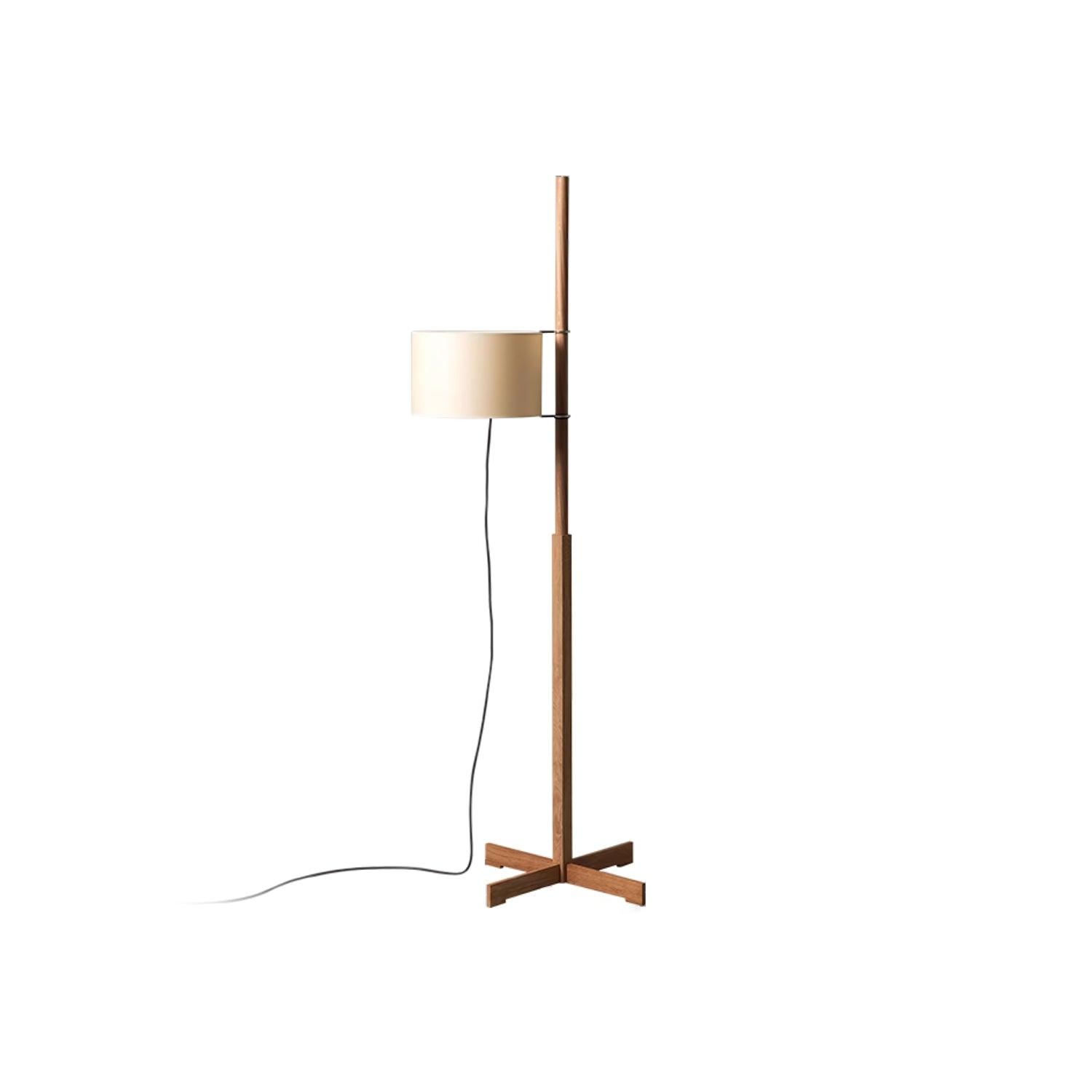 Modern Slim Silhouette Floor Lamp with Geometric Wood Base and White Fabric Shade