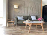 Modern Slim Silhouette Floor Lamp with Geometric Wood Base and White Fabric Shade