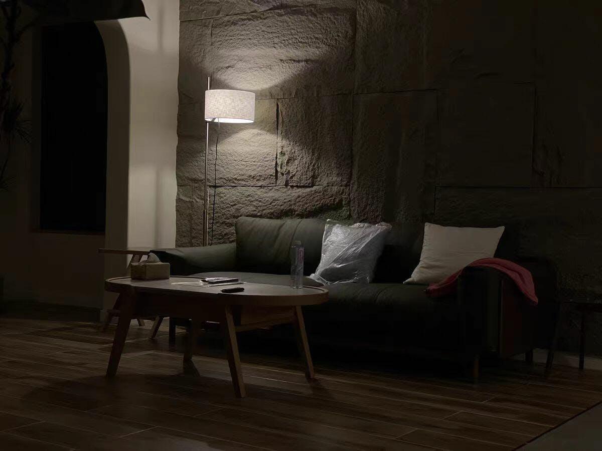 Modern Slim Silhouette Floor Lamp with Geometric Wood Base and White Fabric Shade