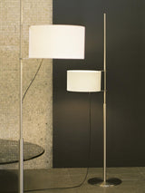 Modern Slim Silhouette Floor Lamp with Geometric Wood Base and White Fabric Shade