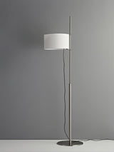 Modern Slim Silhouette Floor Lamp with Geometric Wood Base and White Fabric Shade