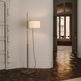 Modern Slim Silhouette Floor Lamp with Geometric Wood Base and White Fabric Shade