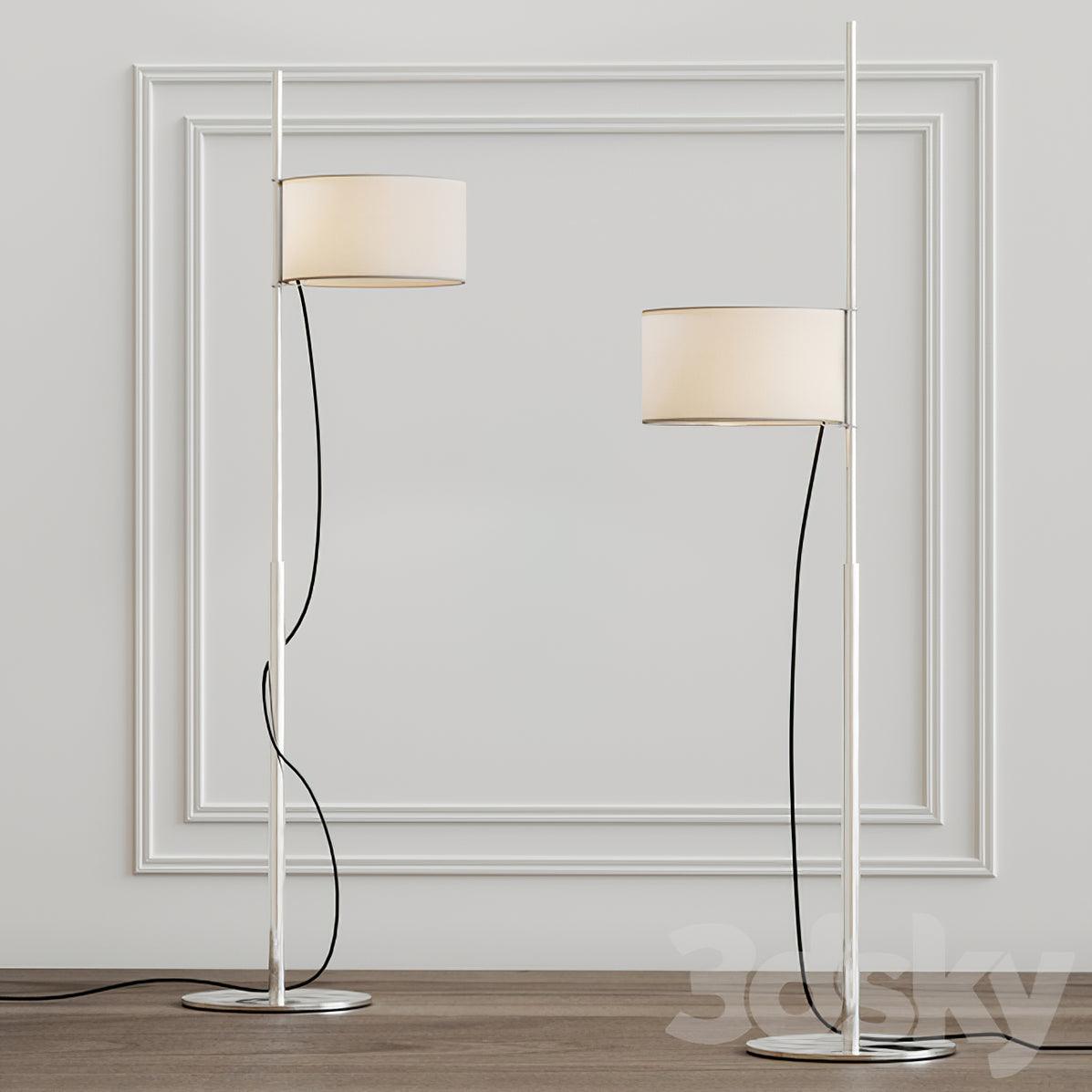 Modern Slim Silhouette Floor Lamp with Geometric Wood Base and White Fabric Shade