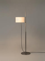 Modern Slim Silhouette Floor Lamp with Geometric Wood Base and White Fabric Shade