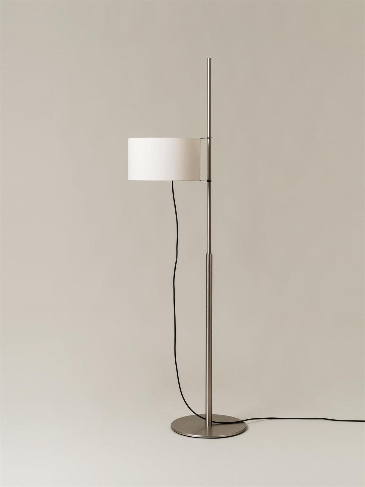 Modern Slim Silhouette Floor Lamp with Geometric Wood Base and White Fabric Shade