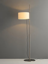 Modern Slim Silhouette Floor Lamp with Geometric Wood Base and White Fabric Shade