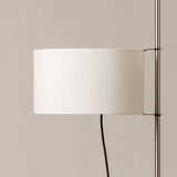 Modern Slim Silhouette Floor Lamp with Geometric Wood Base and White Fabric Shade