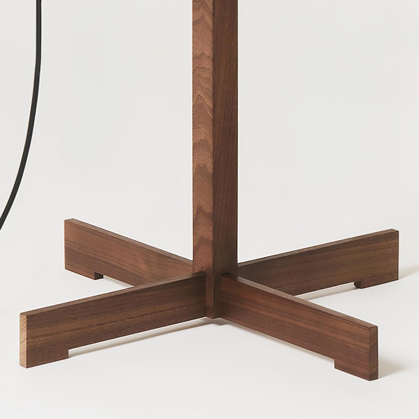 Modern Slim Silhouette Floor Lamp with Geometric Wood Base and White Fabric Shade