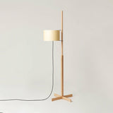 Modern Slim Silhouette Floor Lamp with Geometric Wood Base and White Fabric Shade
