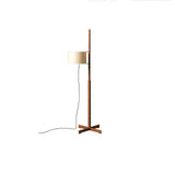 Modern Slim Silhouette Floor Lamp with Geometric Wood Base and White Fabric Shade