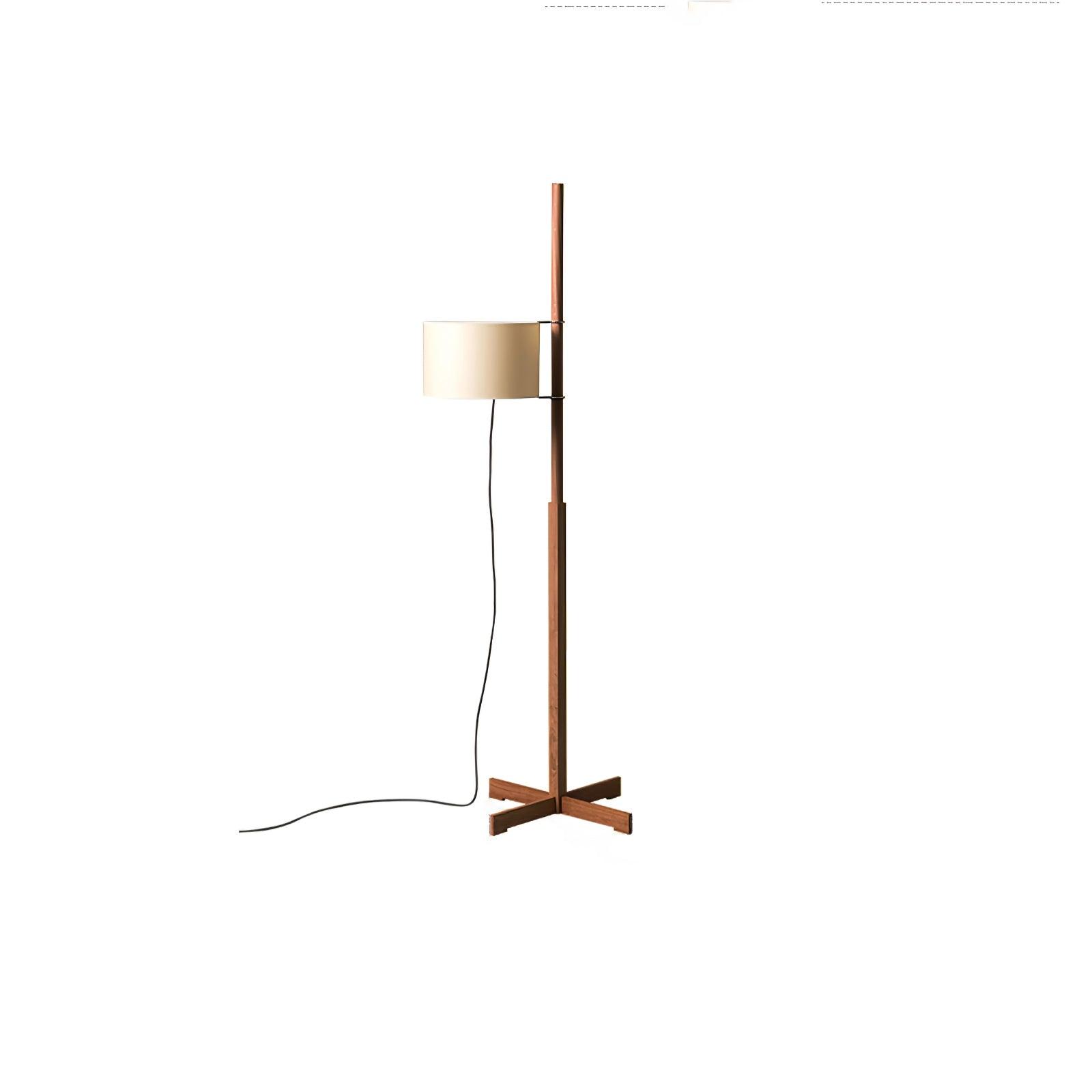 Modern Slim Silhouette Floor Lamp with Geometric Wood Base and White Fabric Shade