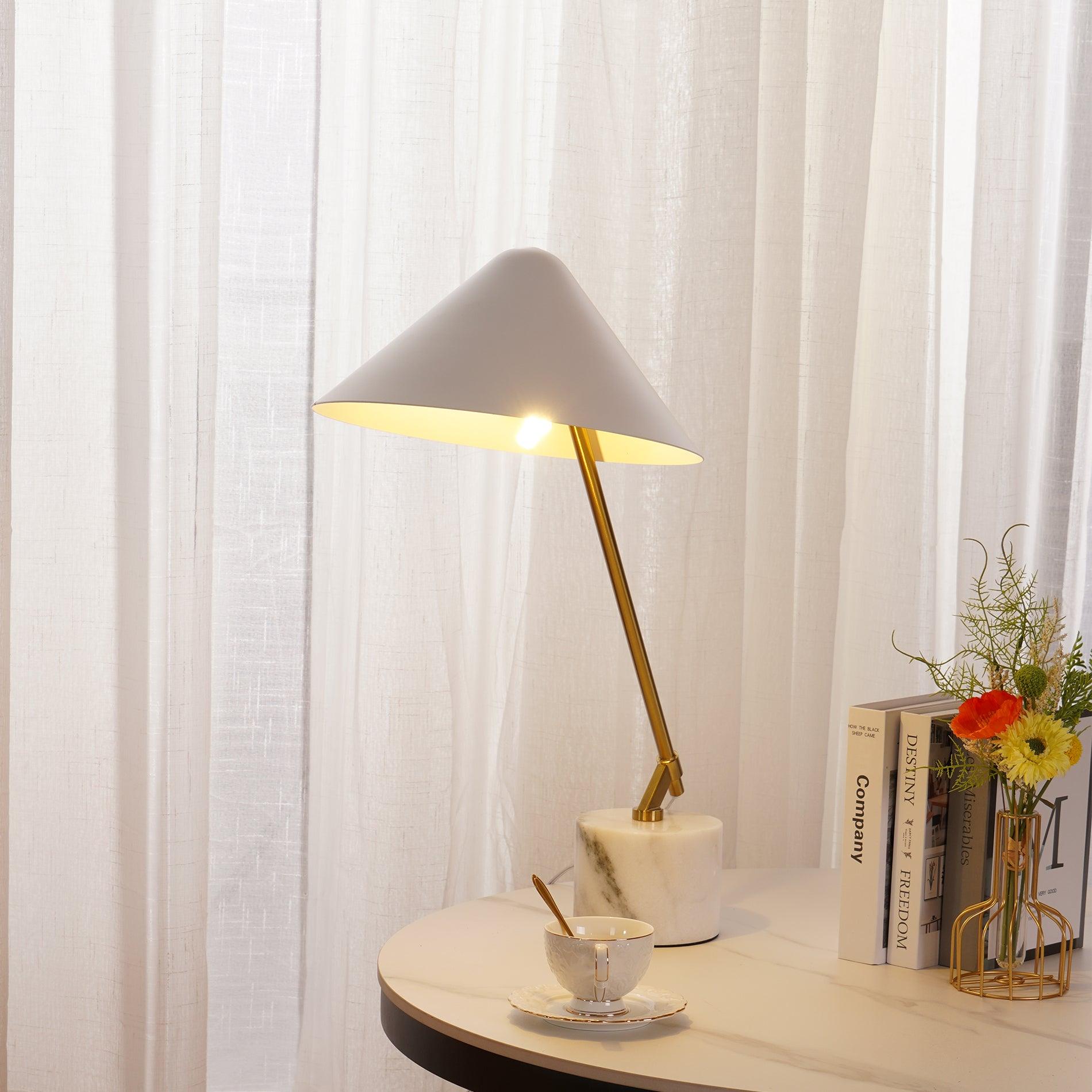 Modern Adjustable White Swing Arm Desk Lamp with Rotating Aluminum Shade