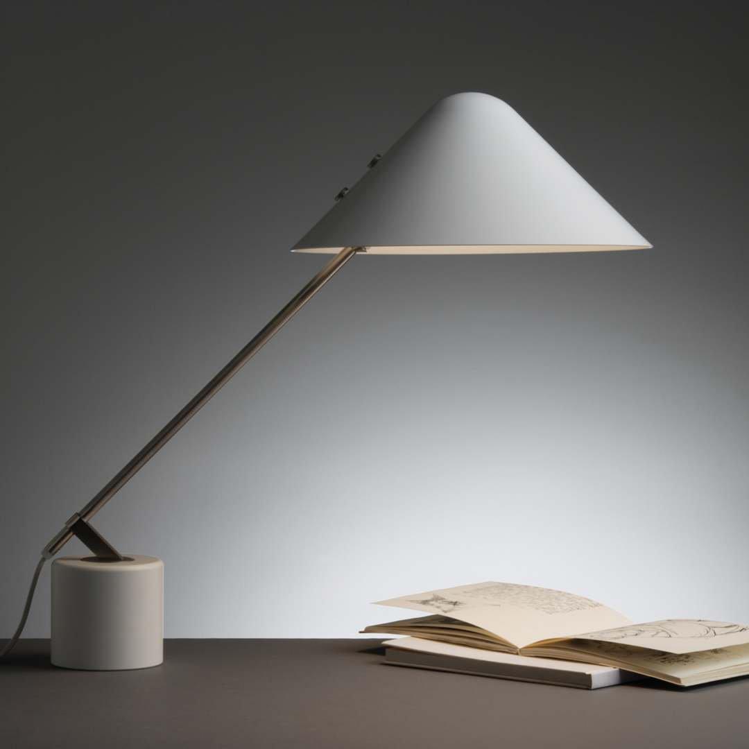 Modern Adjustable White Swing Arm Desk Lamp with Rotating Aluminum Shade