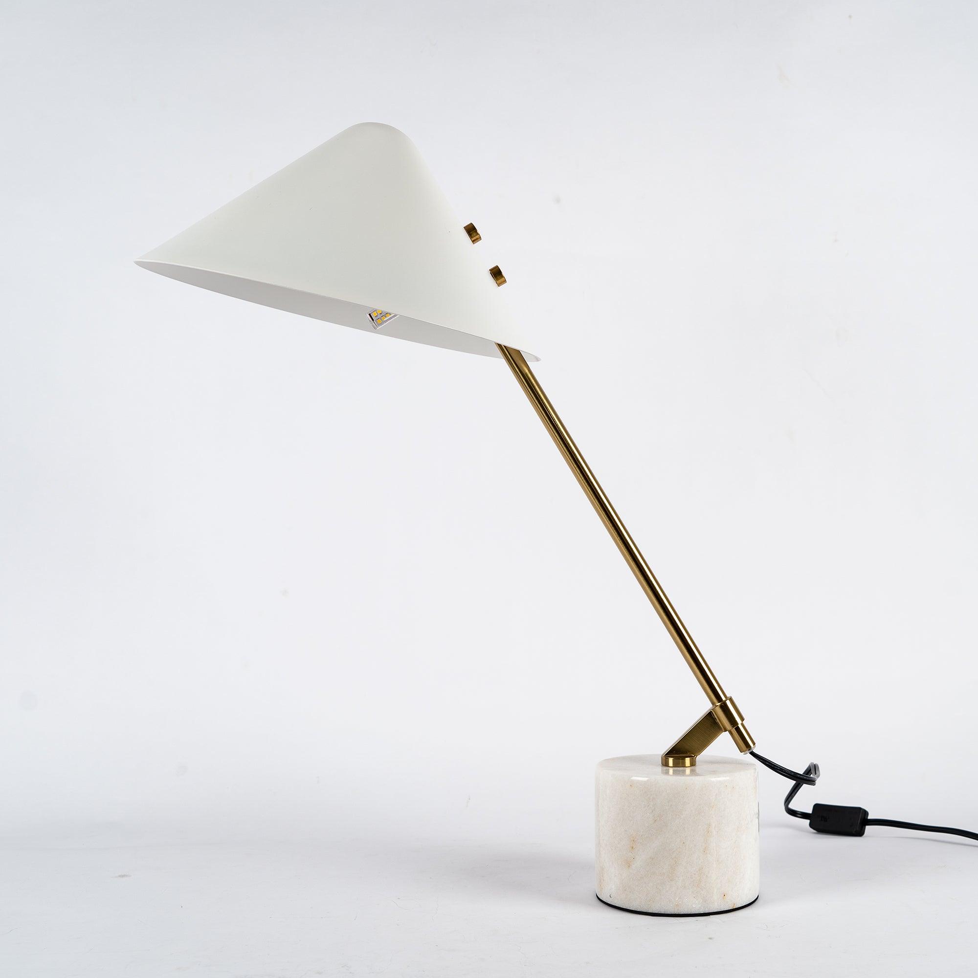 Modern Adjustable White Swing Arm Desk Lamp with Rotating Aluminum Shade