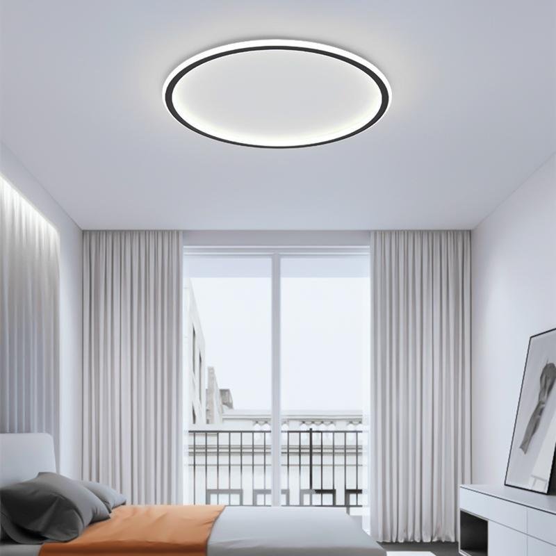 Modern Round Black LED Flush Mount Ceiling Light Minimalist Halo Lighting for Bedroom Kitchen
