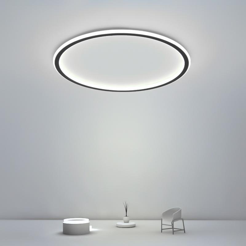 Modern Round Black LED Flush Mount Ceiling Light Minimalist Halo Lighting for Bedroom Kitchen