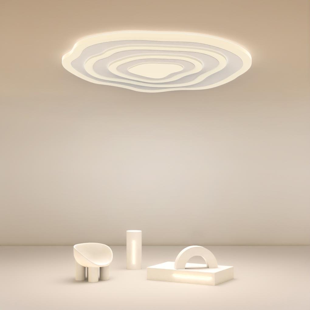 Minimalist White Rippled Flush Mount Ceiling Light with LED Integrated PMMA Shade