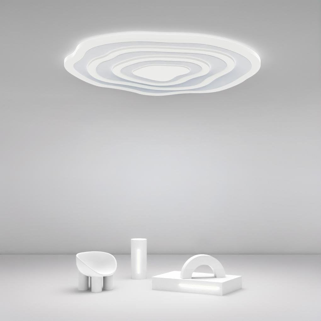 Minimalist White Rippled Flush Mount Ceiling Light with LED Integrated PMMA Shade