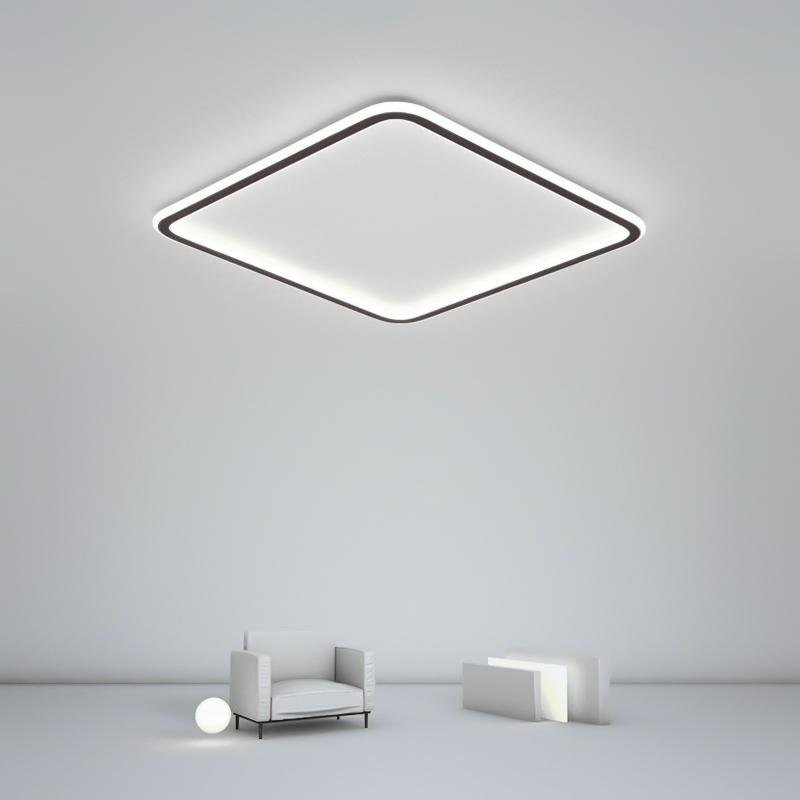 Modern Square LED Flush Mount Ceiling Light Dimmable Black Geometric Lamp for Bedroom and Living Room