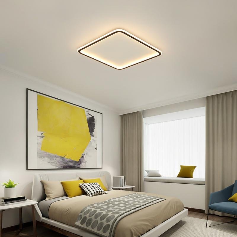 Modern Square LED Flush Mount Ceiling Light Dimmable Black Geometric Lamp for Bedroom and Living Room