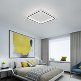 Modern Square LED Flush Mount Ceiling Light Dimmable Black Geometric Lamp for Bedroom and Living Room