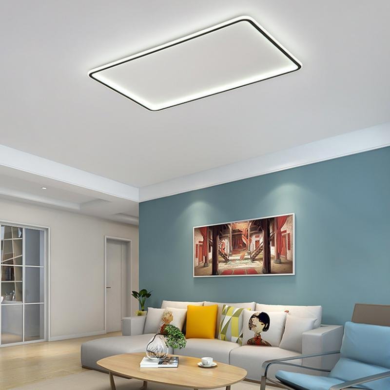 Modern Rectangular Black LED Flush Mount Ceiling Light with Dimmable Remote Control