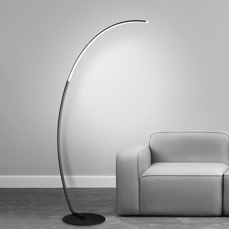 Modern Black LED Arc Floor Lamp with Remote Control and Dimmable Strip Light