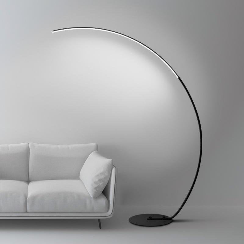 Modern Black LED Arc Floor Lamp with Remote Control and Dimmable Strip Light