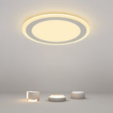 Minimalist White Round Flush Mount LED Ceiling Light with Gray Accent for Bedroom and Living Room