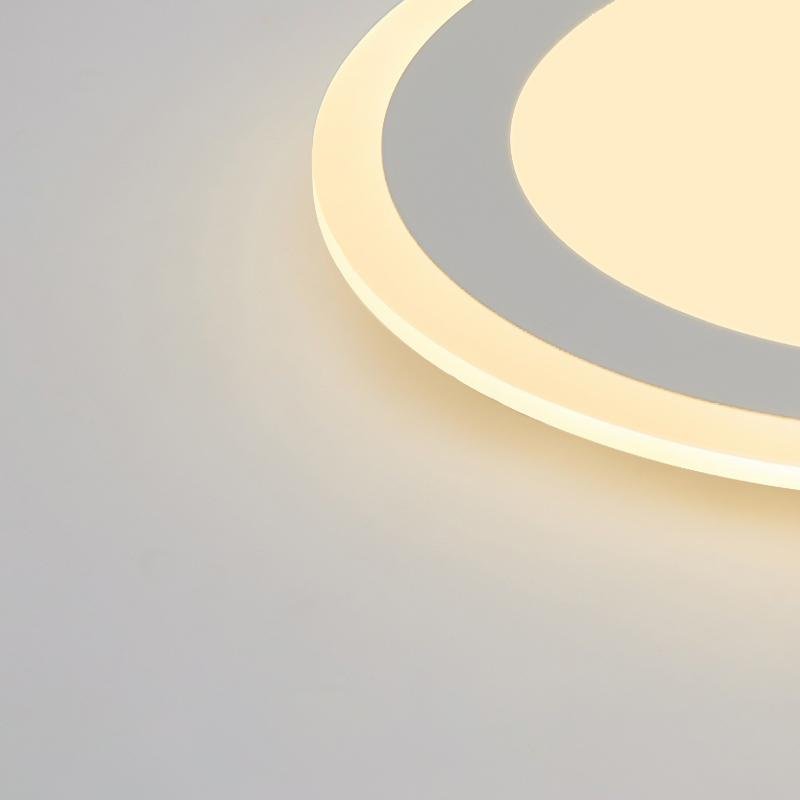 Minimalist White Round Flush Mount LED Ceiling Light with Gray Accent for Bedroom and Living Room
