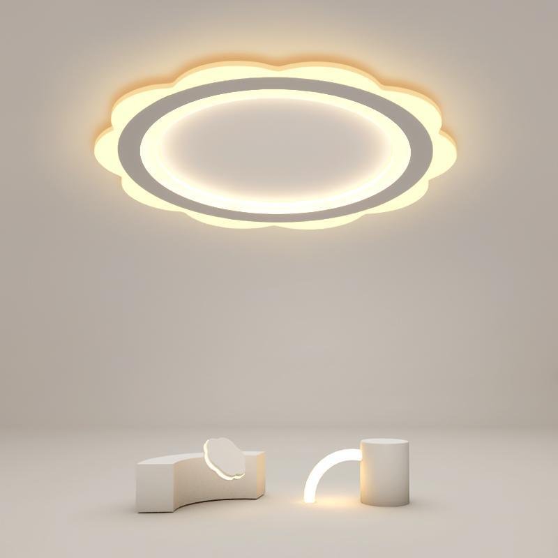 Modern Minimalist Round LED Flush Mount Ceiling Light with Iron Frame for Bedroom