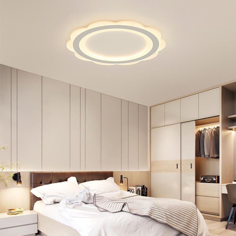 Modern Minimalist Round LED Flush Mount Ceiling Light with Iron Frame for Bedroom