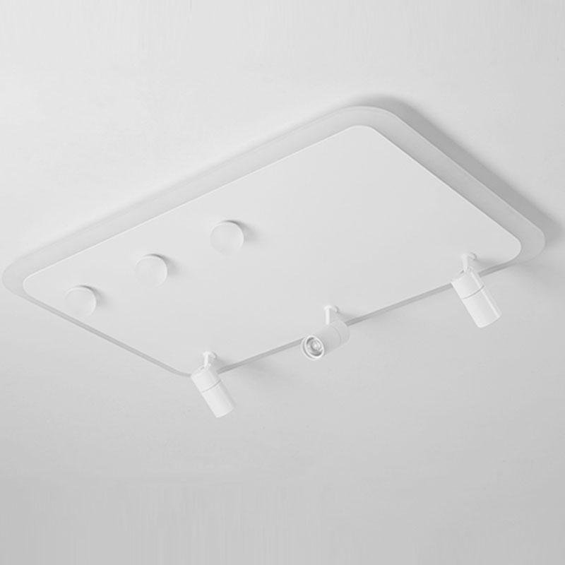 Modern Rectangular Dimmable LED Flush Mount Ceiling Light with Rotatable Spotlights for Living Room