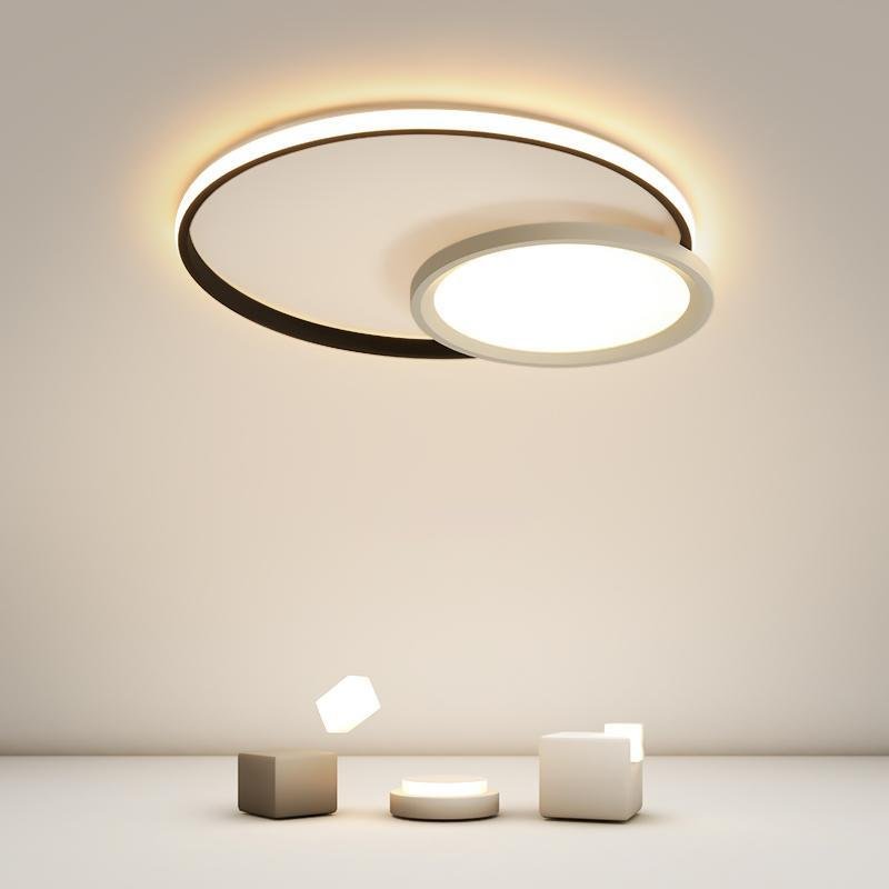Modern Round Geometric LED Flush Mount Ceiling Light in Black for Dining Room and Kitchen