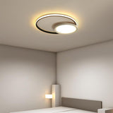 Modern Round Geometric LED Flush Mount Ceiling Light in Black for Dining Room and Kitchen
