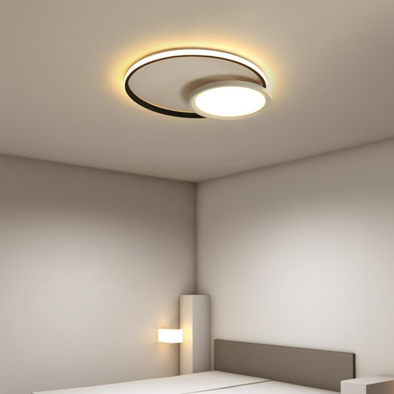 Modern Round Geometric LED Flush Mount Ceiling Light in Black for Dining Room and Kitchen