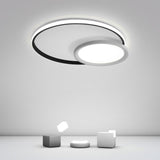 Modern Round Geometric LED Flush Mount Ceiling Light in Black for Dining Room and Kitchen