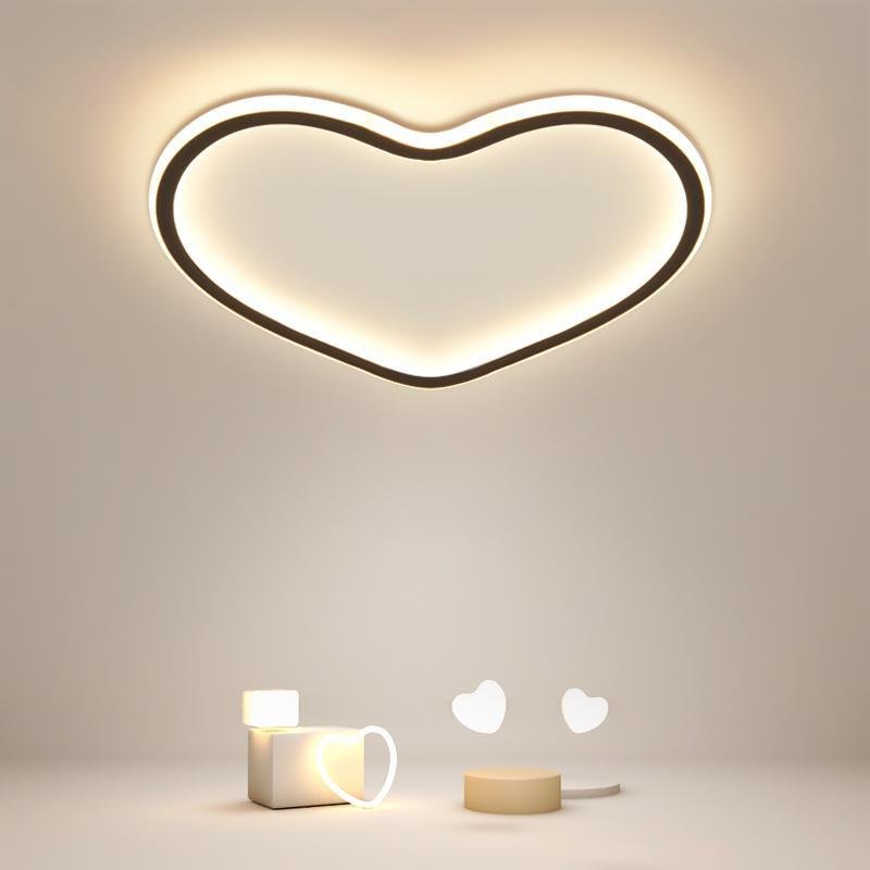 Modern Heart Shaped LED Flush Mount Ceiling Light in Black Finish for Bedroom Nursery and Kids Room