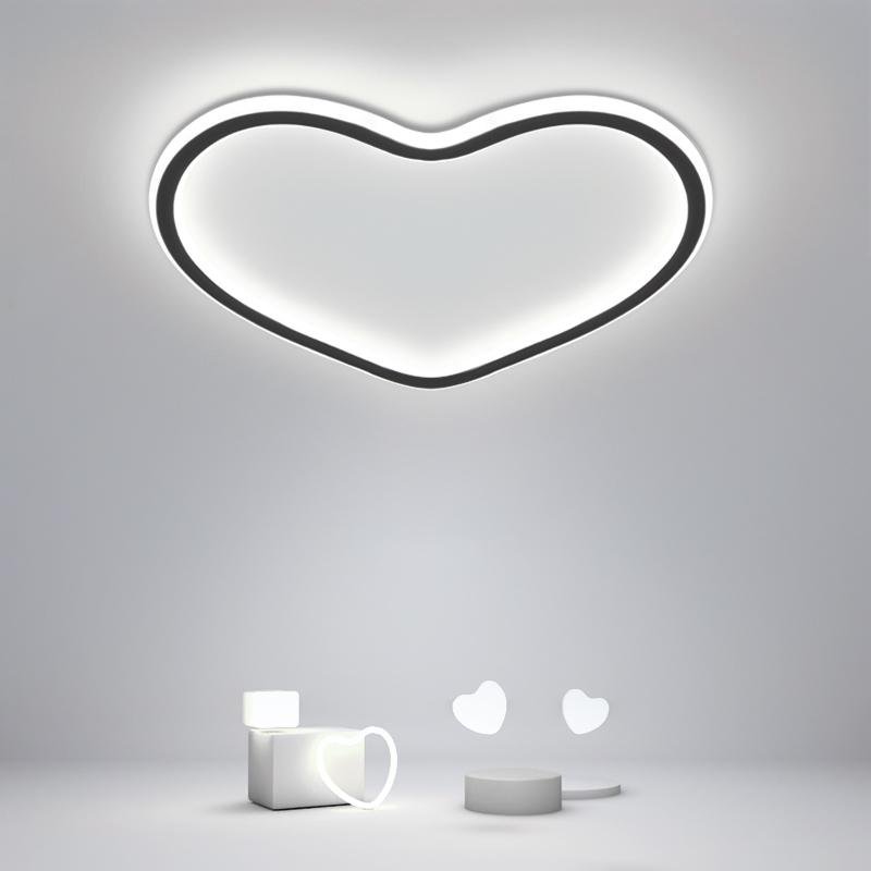 Modern Heart Shaped LED Flush Mount Ceiling Light in Black Finish for Bedroom Nursery and Kids Room