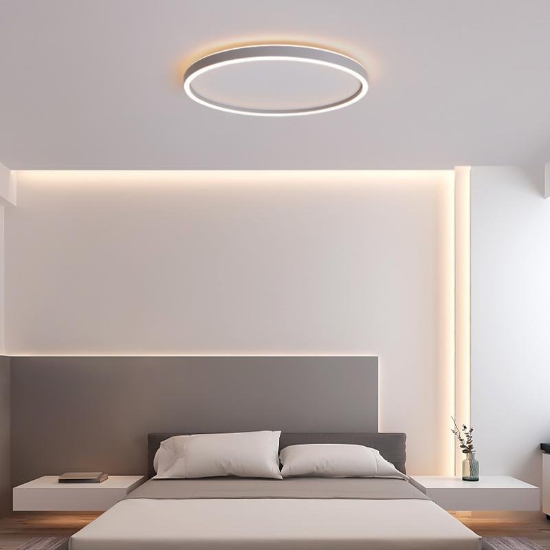 Modern Gray Halo LED Flush Mount Ceiling Light Dimmable Circular Fixture for Living Room and Bedroom