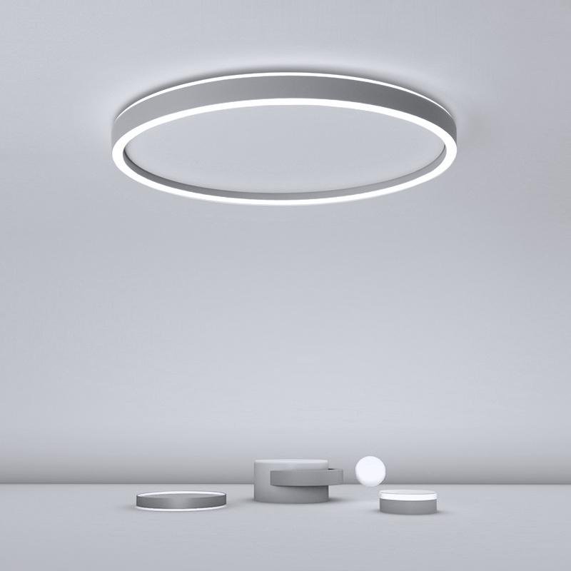Modern Gray Halo LED Flush Mount Ceiling Light Dimmable Circular Fixture for Living Room and Bedroom