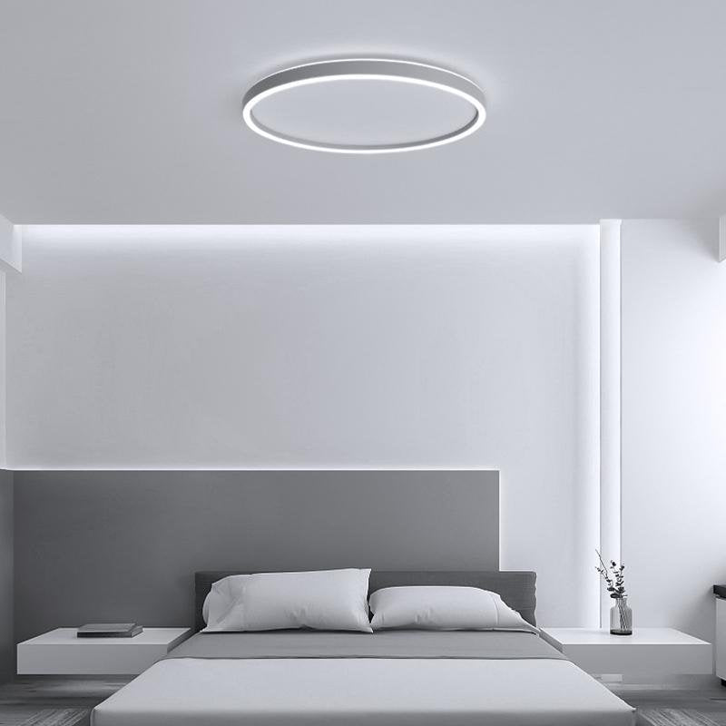 Modern Gray Halo LED Flush Mount Ceiling Light Dimmable Circular Fixture for Living Room and Bedroom