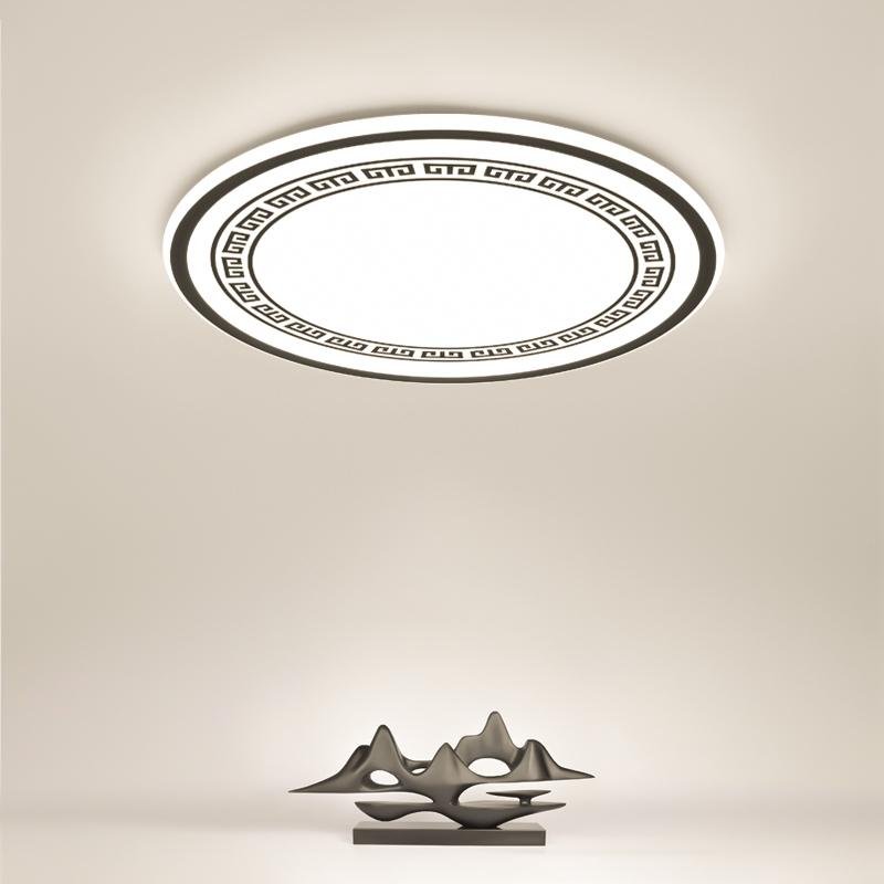 Modern Geometric Round Flush Mount Ceiling Light with Black and White Iron Pattern for Kitchen and Dining Room