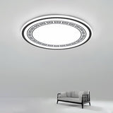 Modern Geometric Round Flush Mount Ceiling Light with Black and White Iron Pattern for Kitchen and Dining Room