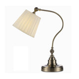 Modern Arched Metal Desk Lamp with Empire Pleated Linen Shade and Adjustable Arm