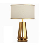 22 Inch Mid Century Modern Brushed Brass Geometric Table Lamp with White Linen Shade